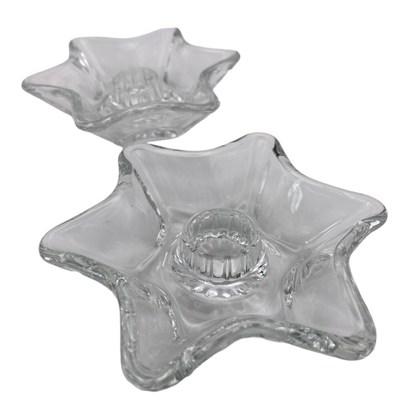 Vintage Clear Glass 6 Point Star Shaped Candlestick Holders - 2pcs Set - Picture 4 of 6